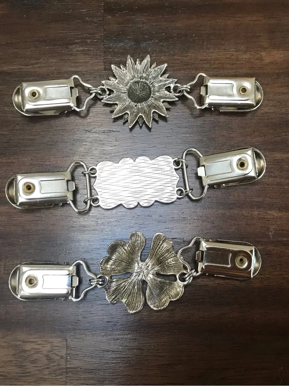 Vintage Sweater Shawl Back Dress Cinch Clips Lot of 3 Silver Tone